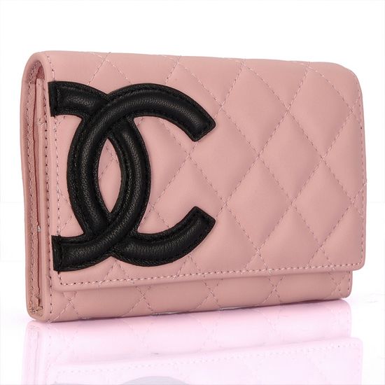 Replica Chanel Black CC Logo Bi-Fold Wallets A26722 Pink Leather